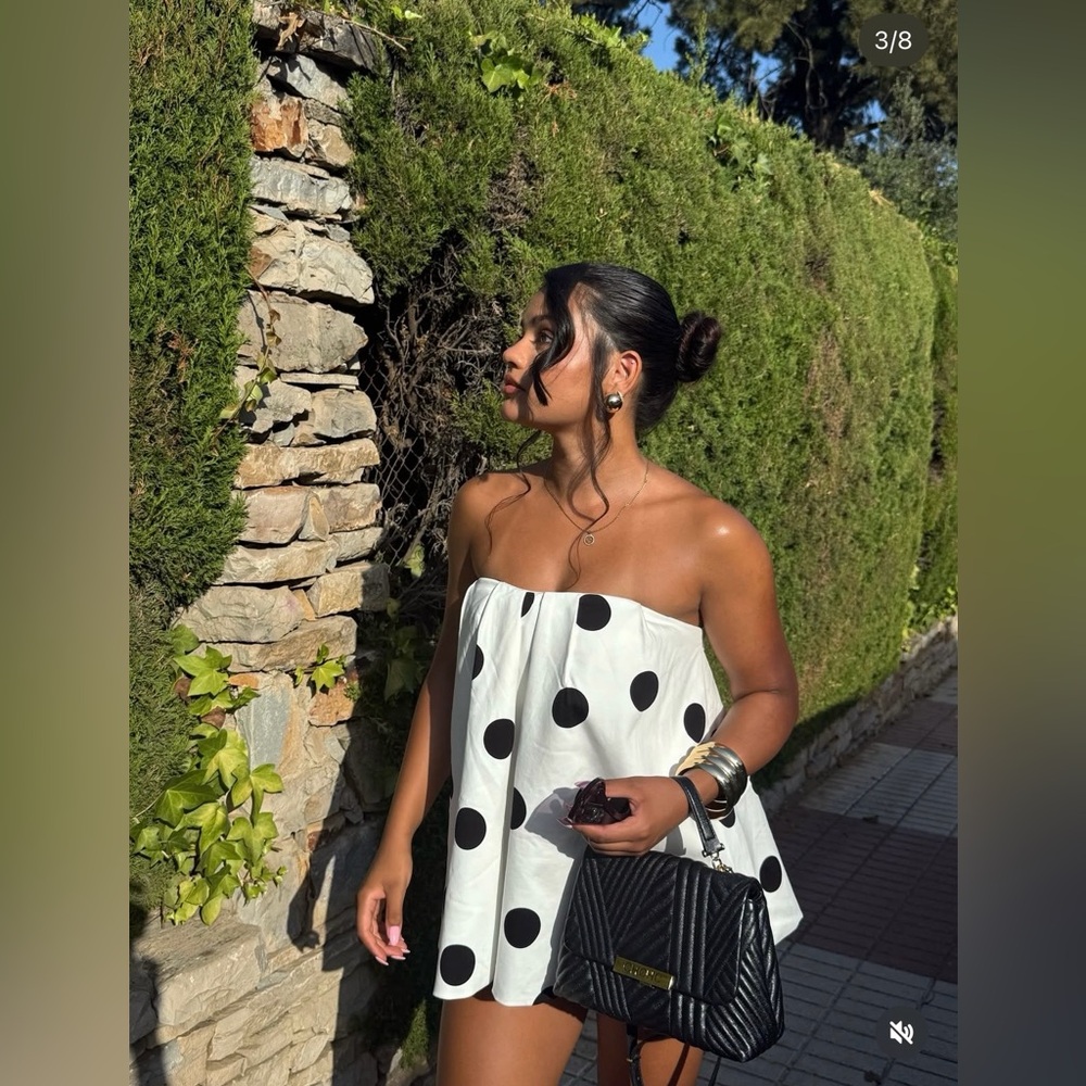 Zara Polka Dot Strapless mini Dress - Picture 5 of 12